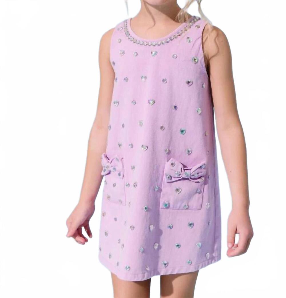 NEW LOLA + THE BOYS crystal heart denim bow dress in lavender